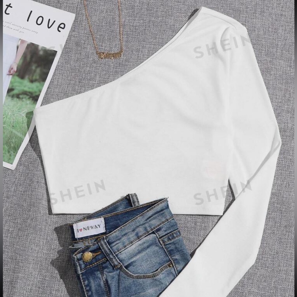 One sleeve white crop top